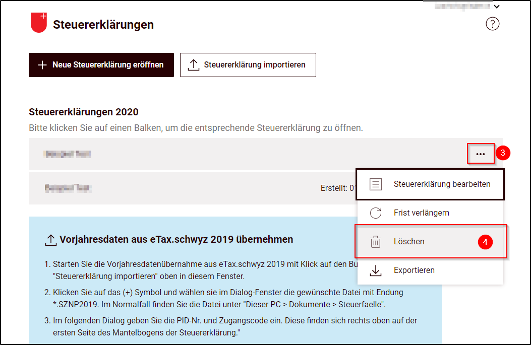 Wie kann ich meine Steuererklärung löschen? – eTax Schwyz