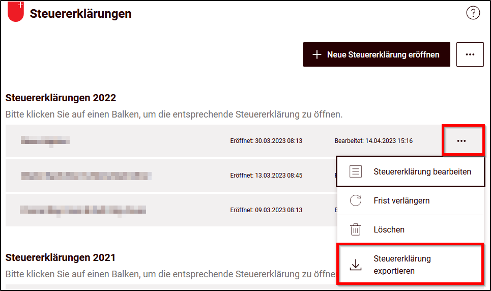 Import/ Export der Steuererklärung – eTax Schwyz